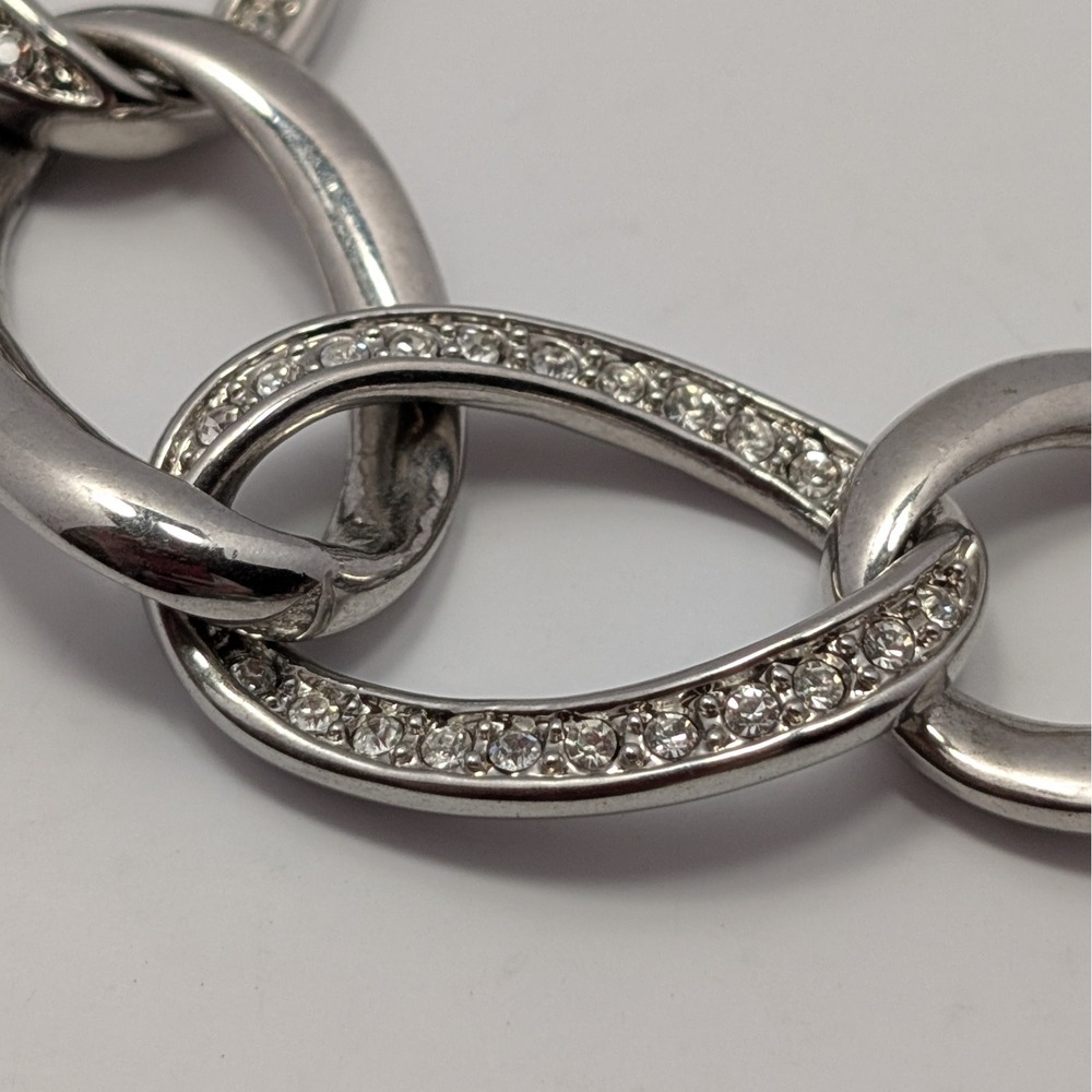 Premier Designs Silver Chain Necklace Rhinestone Oval Links Lobster Clasp Signed - Picture 2 of 3